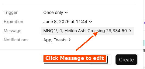 Create Alert dialog with the Message row highlighted